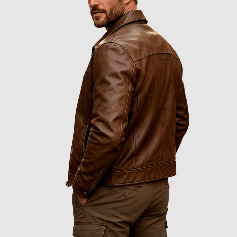 Calvin - Men's Leather Snap-Button Jacket