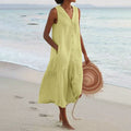 Camila - Women's Resort V-Neck Button-Front Maxi Dress
