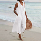 Camila - Women's Resort V-Neck Button-Front Maxi Dress