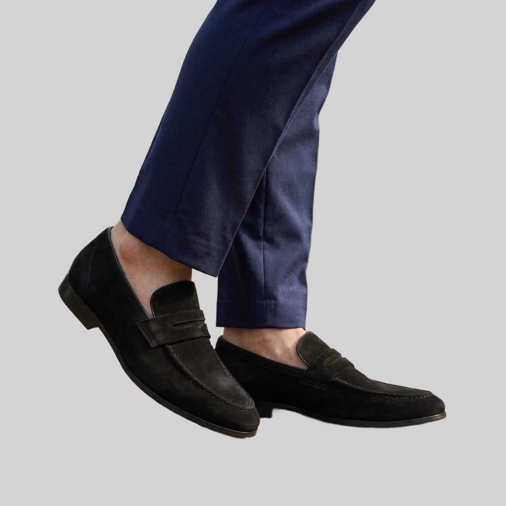 Carlo - Men's Slip-On Suede Loafers with Penny Strap
