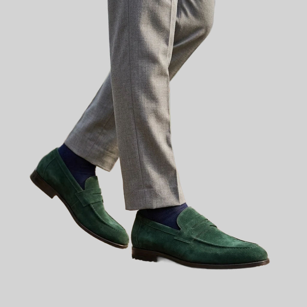 Carlo - Men's Slip-On Suede Loafers with Penny Strap