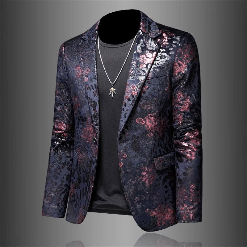 Carlo - Men's Floral Jacquard Single-Button Blazer