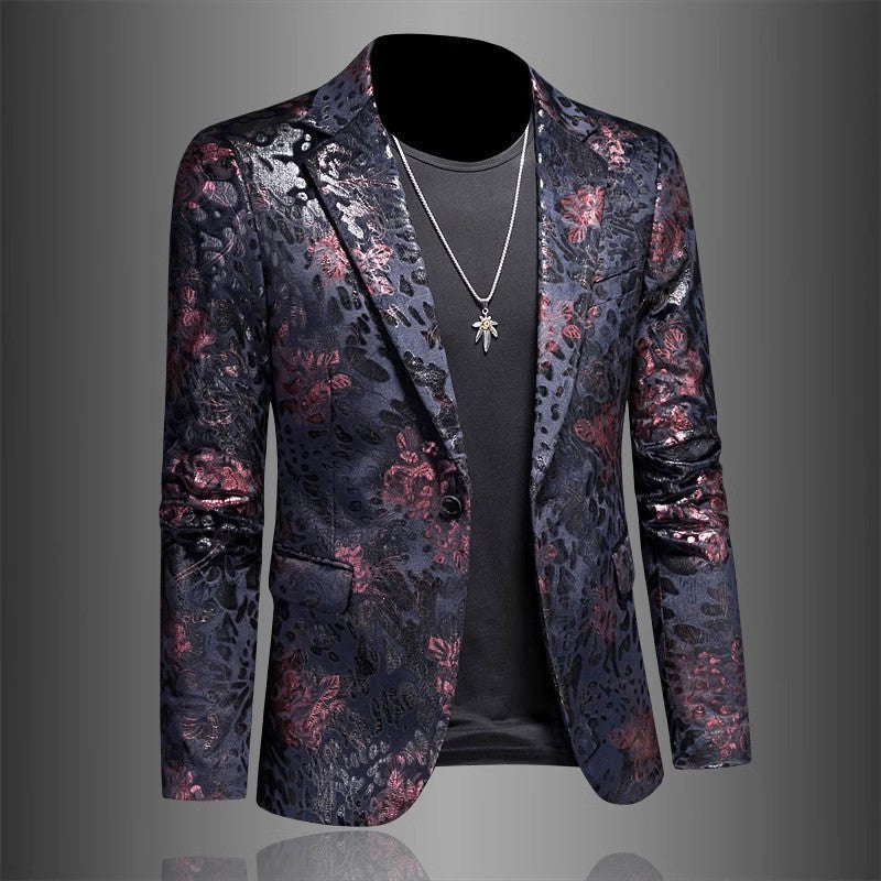 Carlo - Men's Floral Jacquard Single-Button Blazer