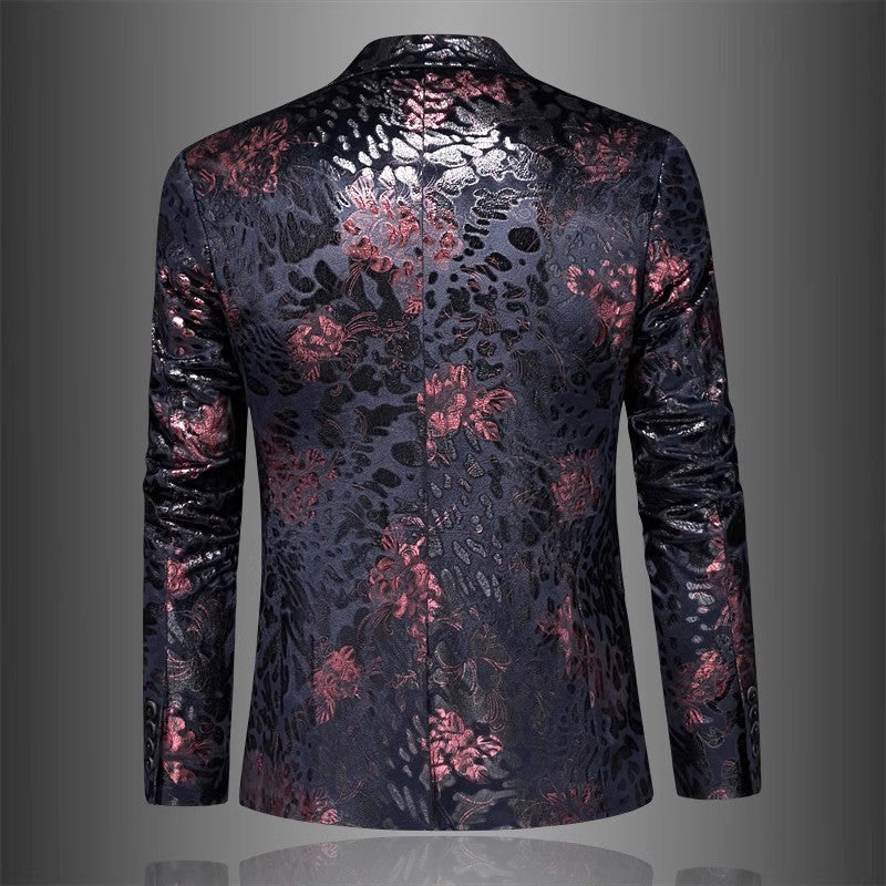 Carlo - Men's Floral Jacquard Single-Button Blazer