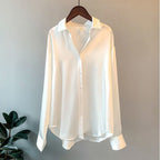 Caroline - Women's Glossy Long Sleeve Collared Blouse