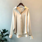 Caroline - Women's Glossy Long Sleeve Collared Blouse