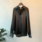 Caroline - Women's Glossy Long Sleeve Collared Blouse