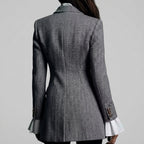 Cataleya - Women's Contrast-Piped Herringbone Tailored Blazer