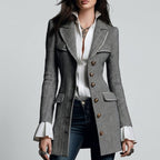 Cataleya - Women's Contrast-Piped Herringbone Tailored Blazer