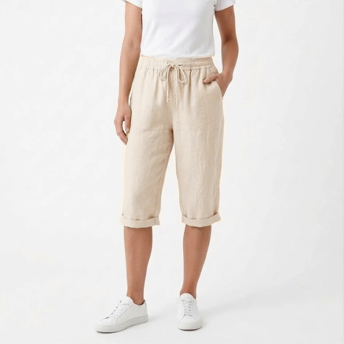 Celeste - Women’s Relaxed Drawstring Linen Capri Pants