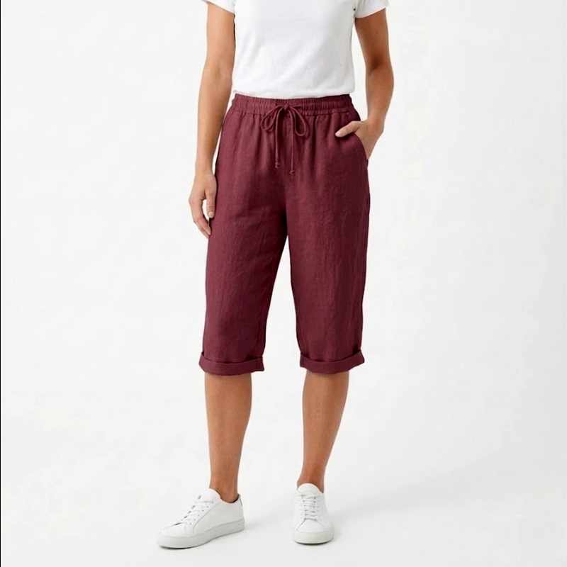 Celeste - Women’s Relaxed Drawstring Linen Capri Pants