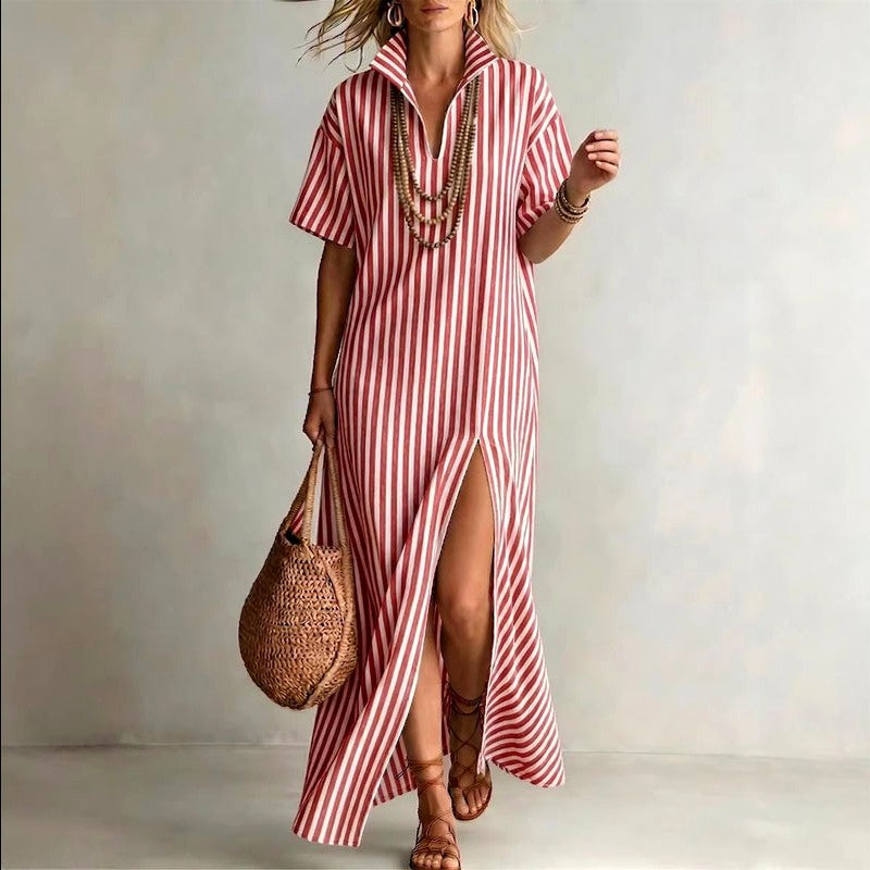 Celestine - Women’s Striped High-Slit Maxi Dress