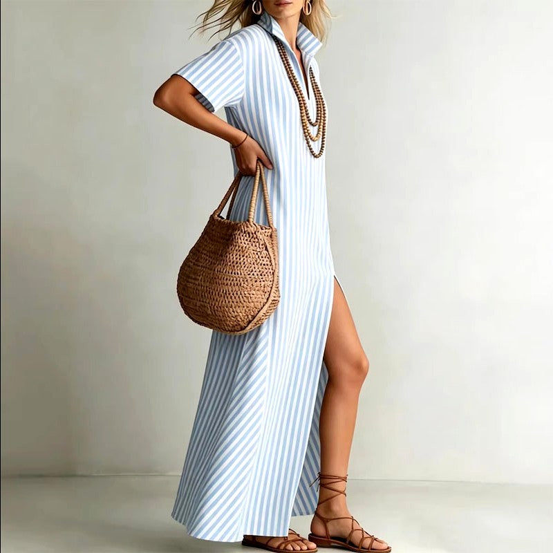 Celestine - Women’s Striped High-Slit Maxi Dress