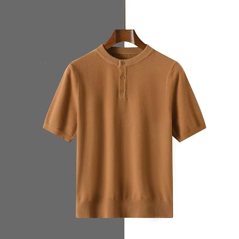 Charles - Men's Short Sleeve Knit Henley Sweater Tee