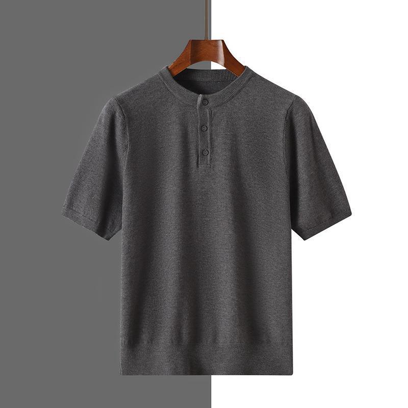 Charles - Men's Short Sleeve Knit Henley Sweater Tee