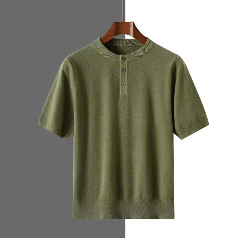 Charles - Men's Short Sleeve Knit Henley Sweater Tee