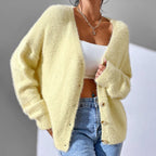 Chelsea - Women's Fuzzy V-Neck Button-Front Cardigan