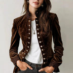 Chelsie - Women's Vintage Velvet Lace Trim Blazer