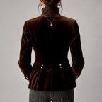 Chelsie - Women's Vintage Velvet Lace Trim Blazer
