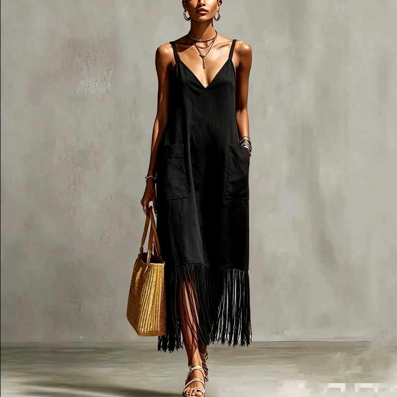 Cherry - Women's V-Neck Boho Summer Dress