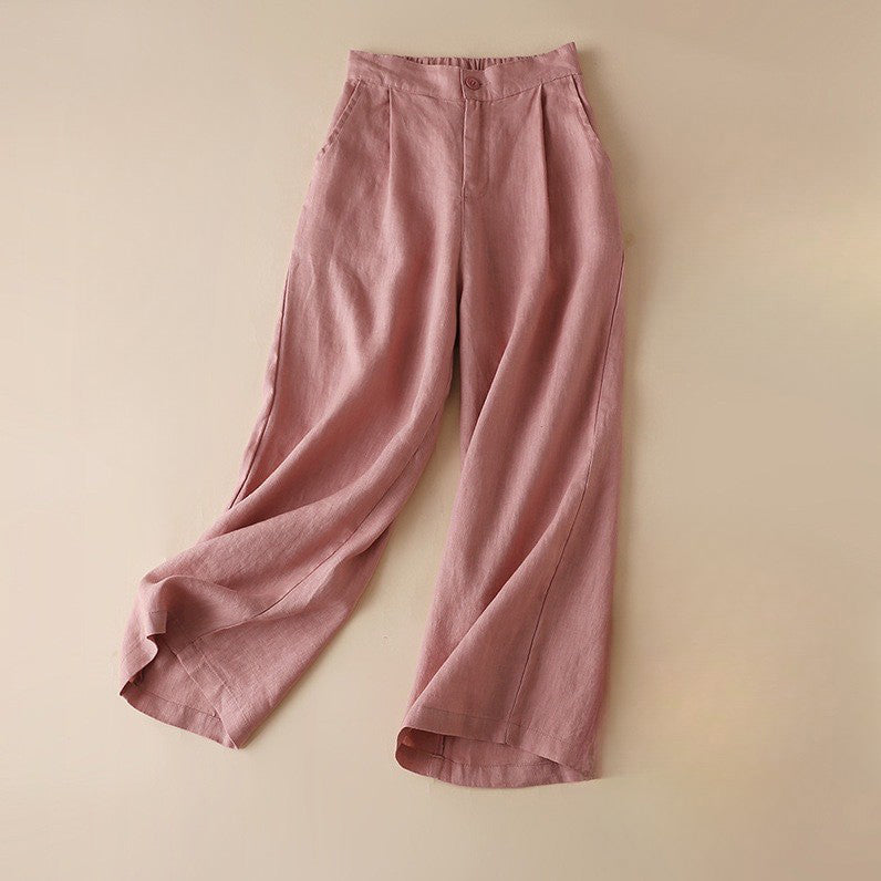 Chloe - Women's Linen Wide-Leg Pleated Trousers