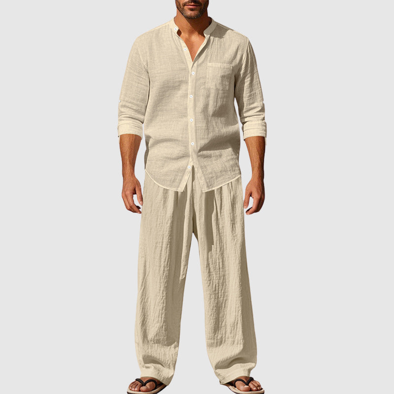 Christopher - Men's Linen Look Button-Up Beach Set