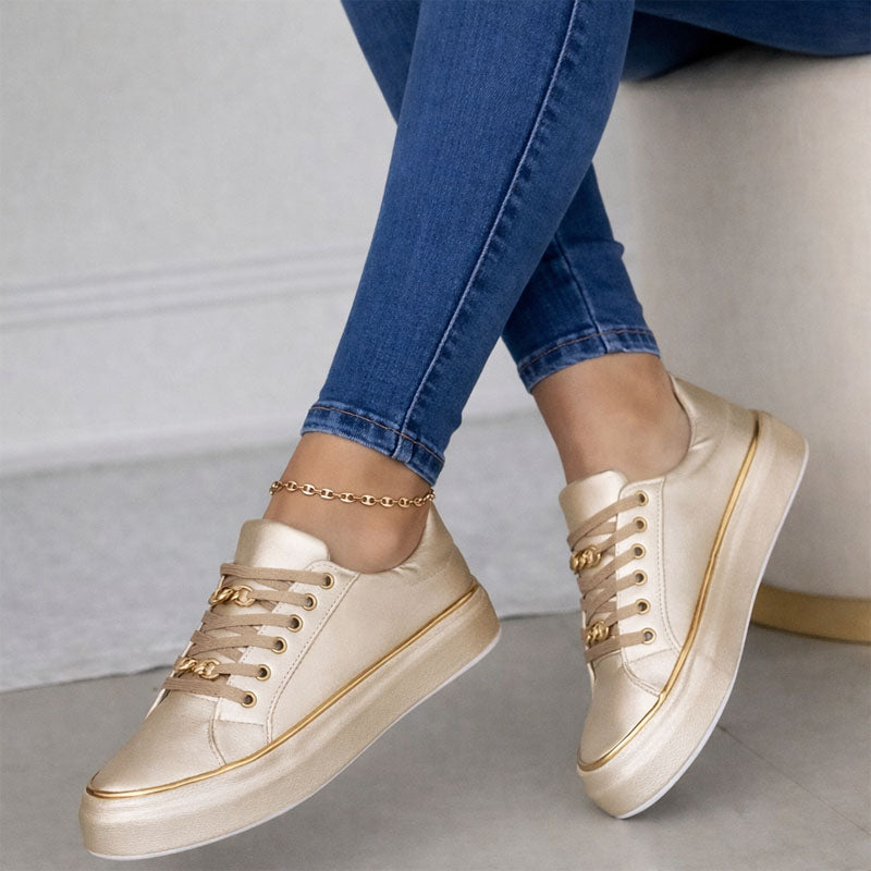 Claire - Women's Low-Top Platform Sneakers with Chain Accent