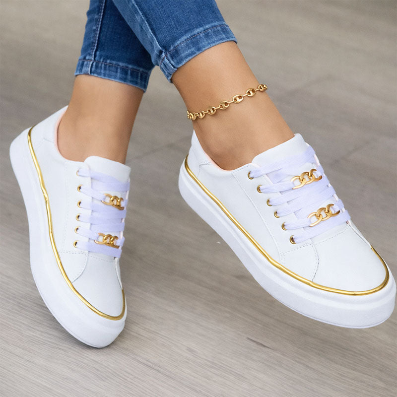 Claire - Women's Low-Top Platform Sneakers with Chain Accent