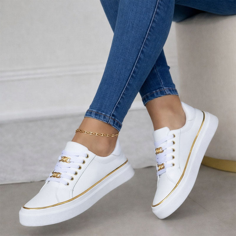 Claire - Women's Low-Top Platform Sneakers with Chain Accent