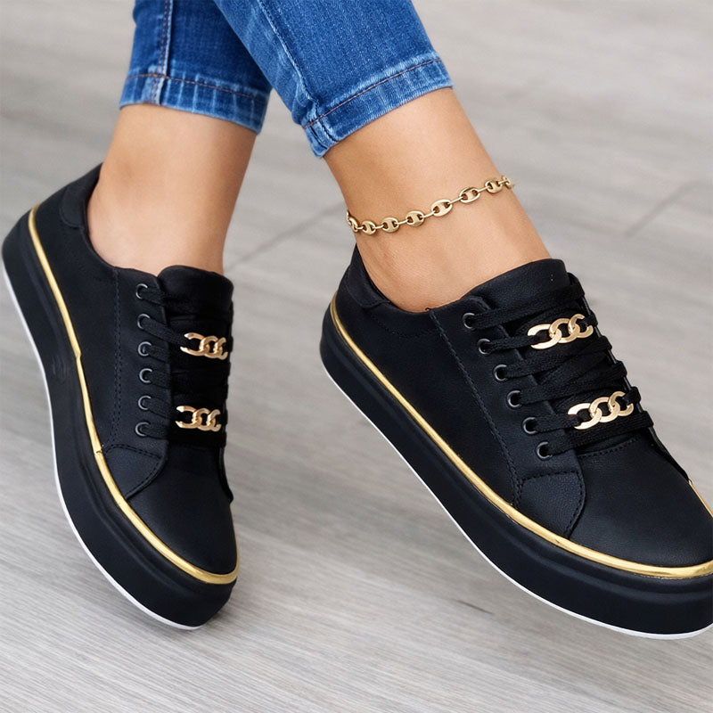 Claire - Women's Low-Top Platform Sneakers with Chain Accent