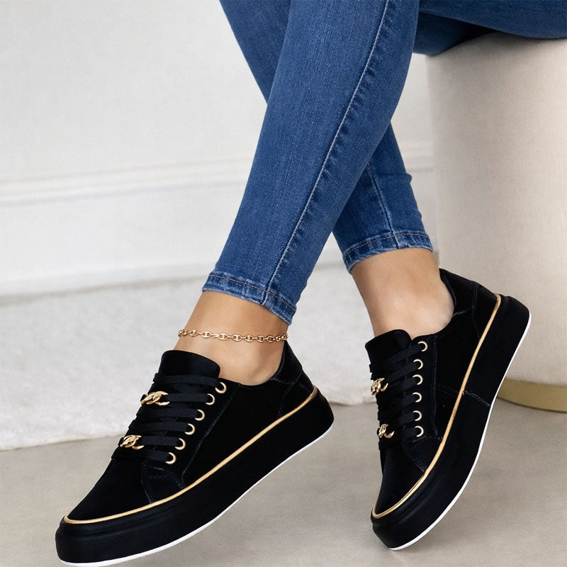 Claire - Women's Low-Top Platform Sneakers with Chain Accent