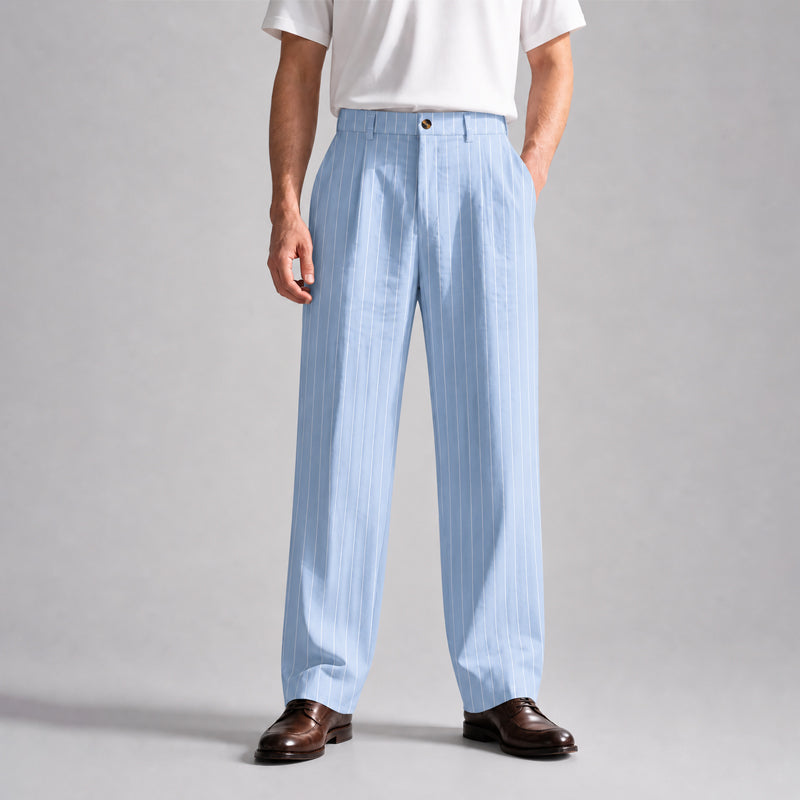 Clark - Men's Wide-Leg Pinstripe Pleated Trousers