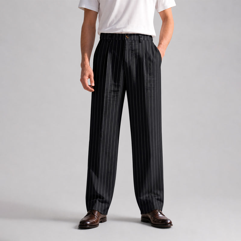 Clark - Men's Wide-Leg Pinstripe Pleated Trousers