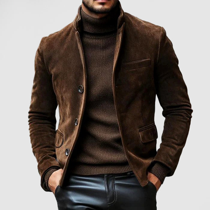 Clement - Men's Suede Slim Fit Stand Collar Blazer
