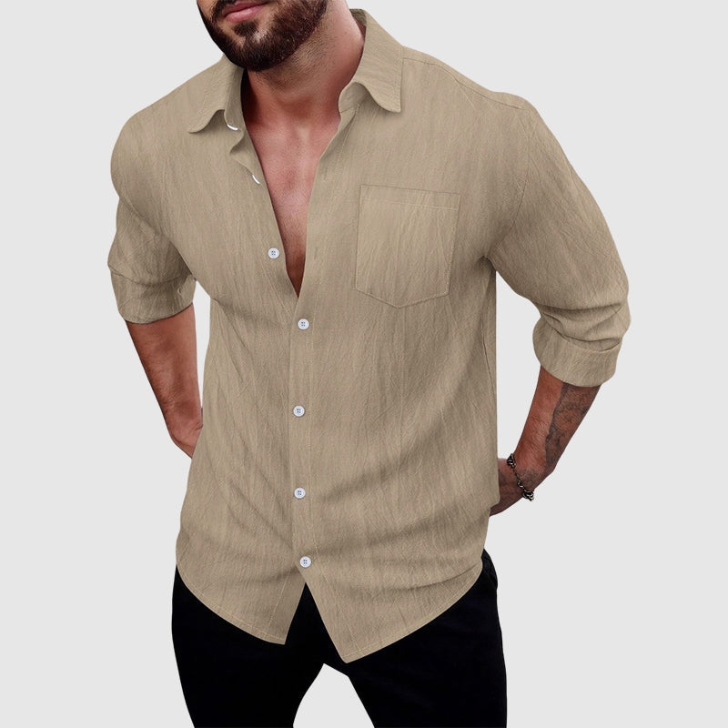 Clint - Men's Relaxed Linen Full-Button Collared Shirt