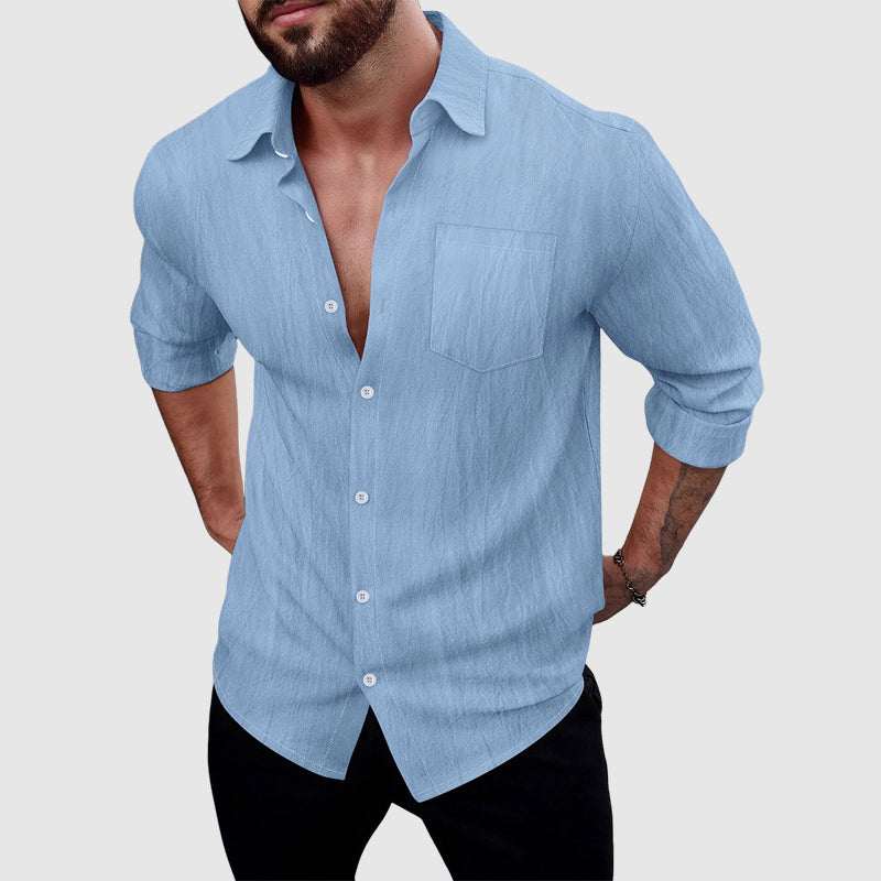Clint - Men's Relaxed Linen Full-Button Collared Shirt