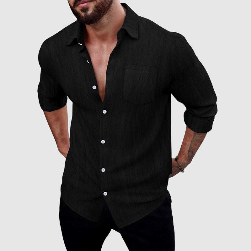 Clint - Men's Relaxed Linen Full-Button Collared Shirt