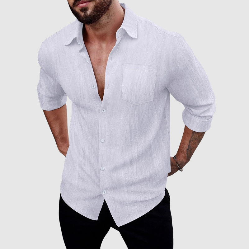 Clint - Men's Relaxed Linen Full-Button Collared Shirt