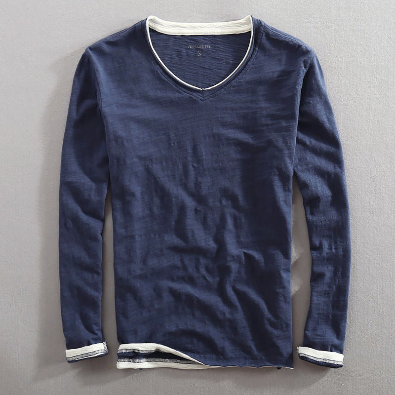 Clyde - Men's Cotton Layered V-Neck Long Sleeve Shirt