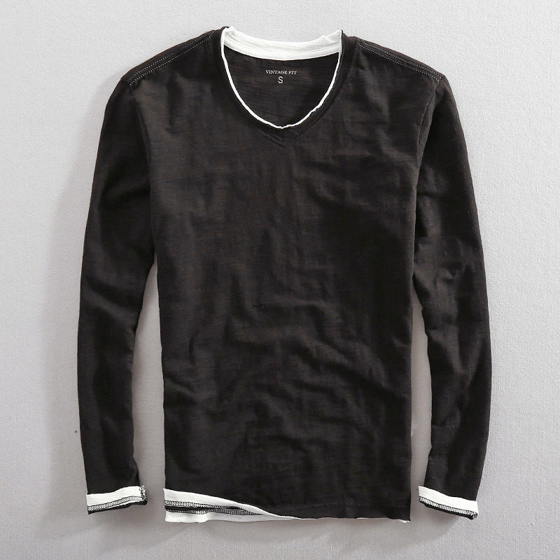 Clyde - Men's Cotton Layered V-Neck Long Sleeve Shirt
