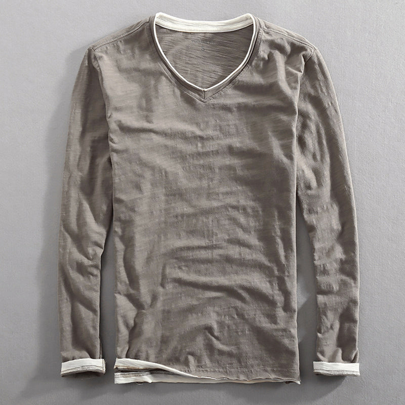 Clyde - Men's Cotton Layered V-Neck Long Sleeve Shirt