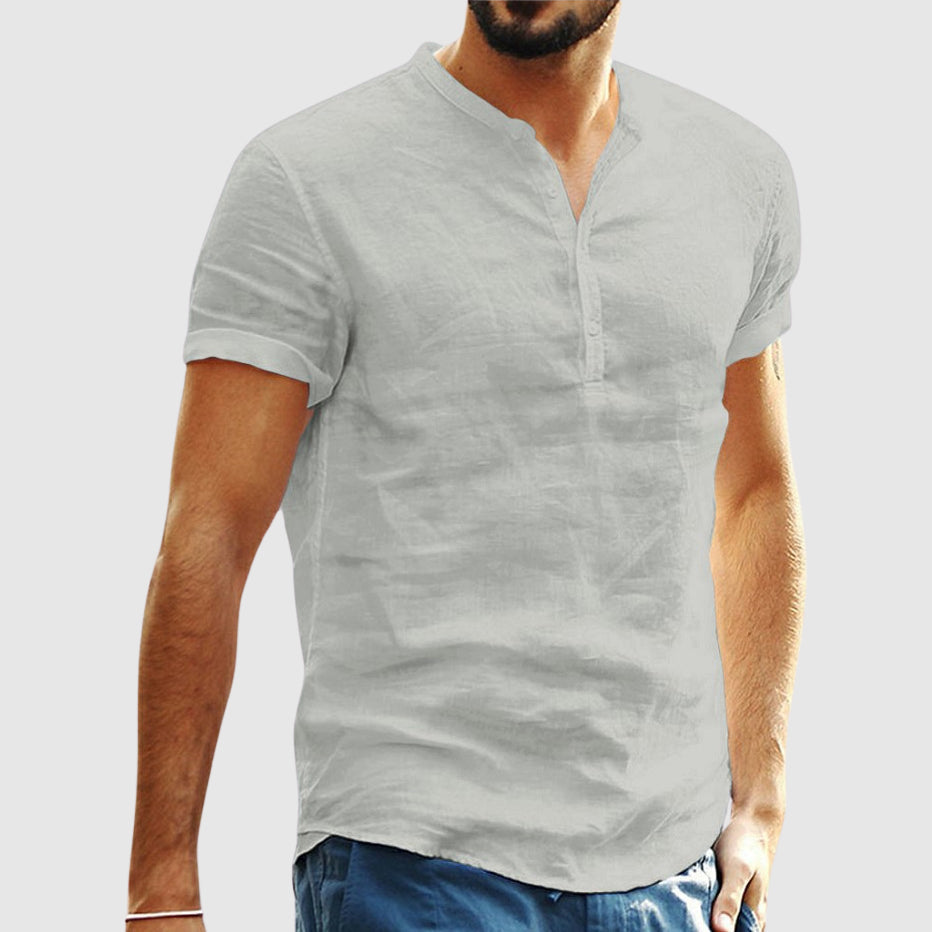 Colton - Men's Linen Short Sleeve Button-Placket Shirt