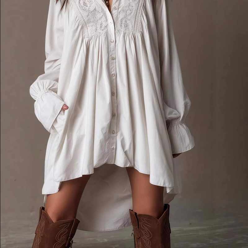 Cynthia - Women's Button-Down Flared Sleeve Boho Dress