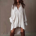 Cynthia - Women's Button-Down Flared Sleeve Boho Dress