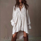 Cynthia - Women's Button-Down Flared Sleeve Boho Dress