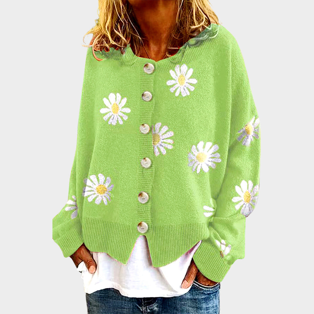 Daisy - Women's Daisy Print Knit Cardigan