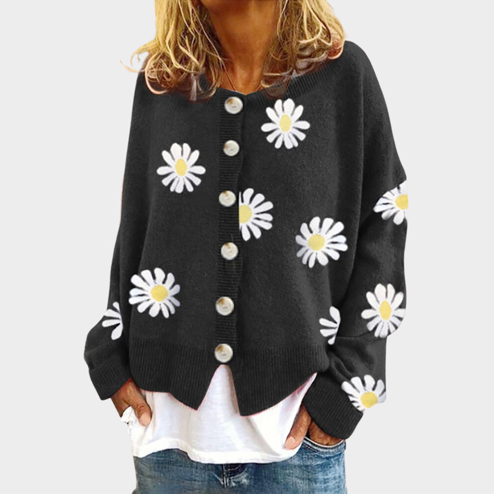 Daisy - Women's Daisy Print Knit Cardigan