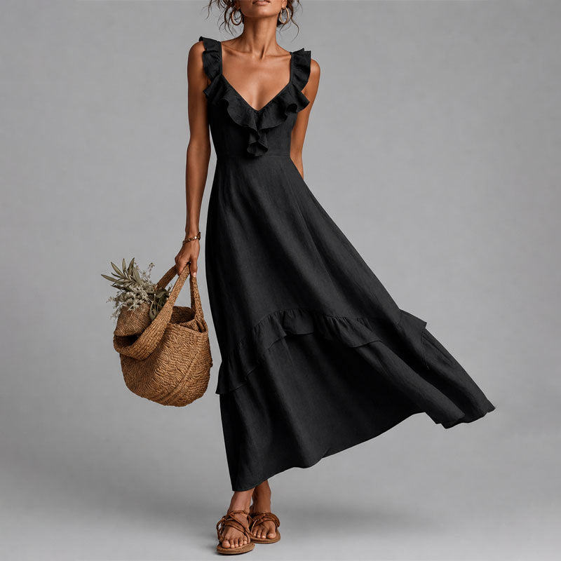 Dakota - Women’s Linen Ruffle Maxi Dress