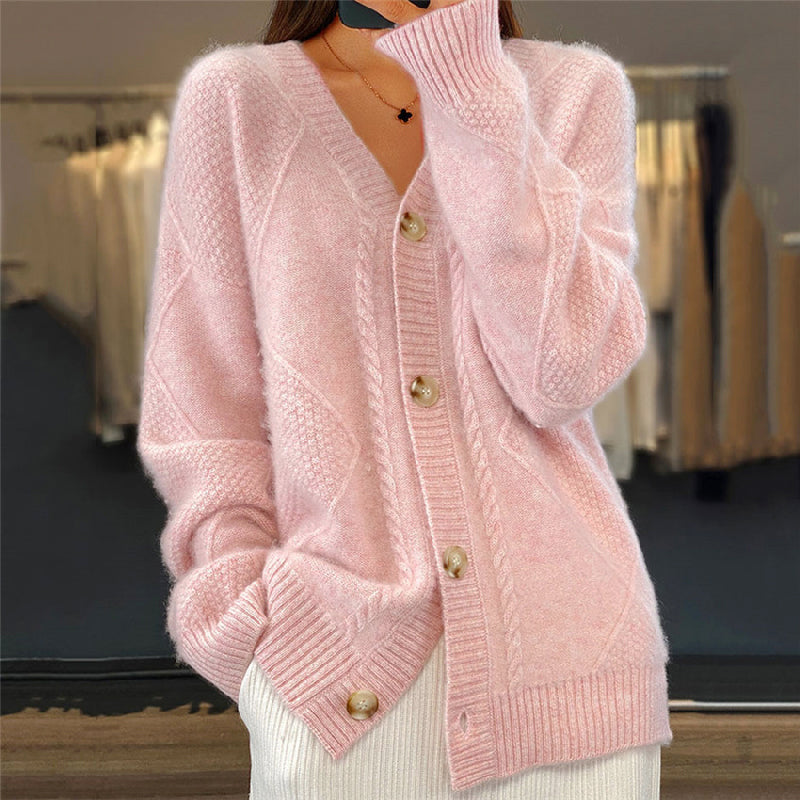 Daphne - Women's Cozy Cable Knit Button Cardigan