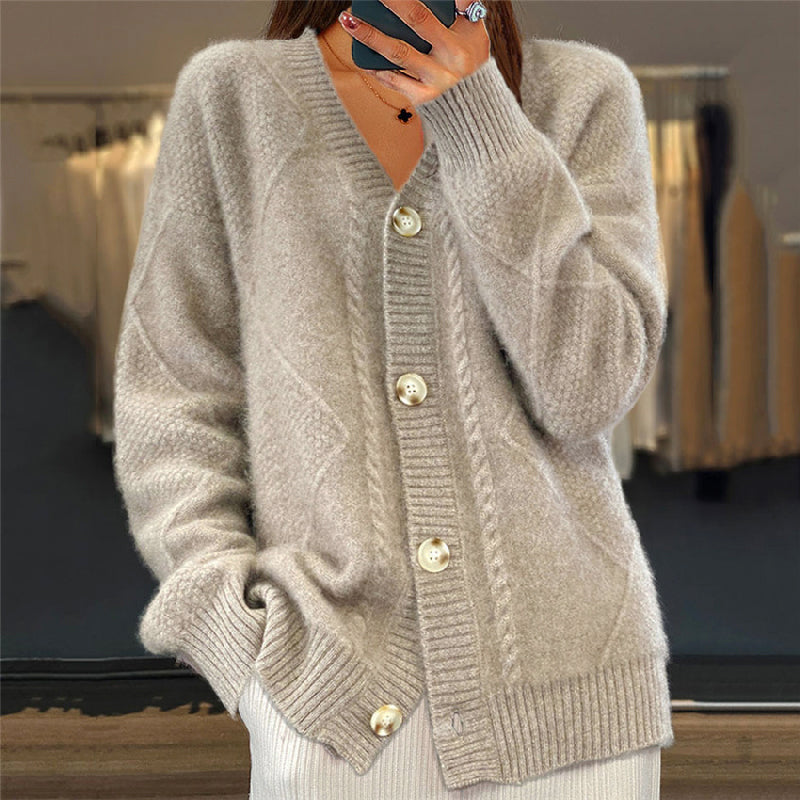 Daphne - Women's Cozy Cable Knit Button Cardigan